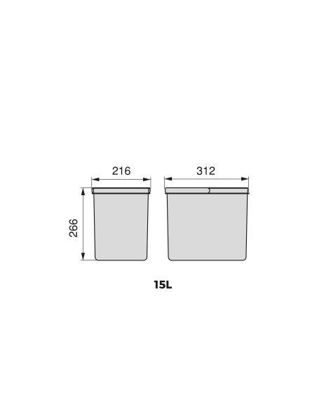 Emuca Kit di contenitori per la raccolta differenziata per cassetti da cucina Recycle Altezza Recycle 266 mm, 2x15 lt,Tecnoplast