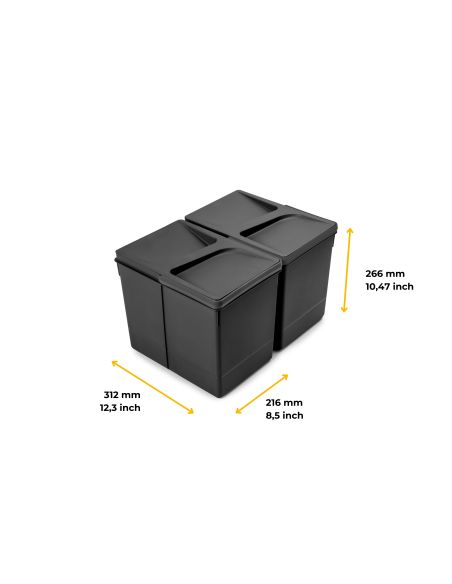 Emuca Kit di contenitori per la raccolta differenziata per cassetti da cucina Recycle Altezza Recycle 266 mm, 2x15 lt,Tecnoplast