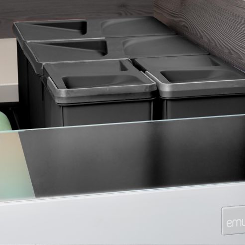 Emuca Contenitore per la raccolta differenziata Recycle Altezza Recycle 266 mm, 1x15 lt, Tecnoplastica, Nera