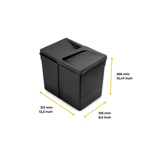 Emuca Contenitore per la raccolta differenziata Recycle Altezza Recycle 266 mm, 1x15 lt, Tecnoplastica, Nera