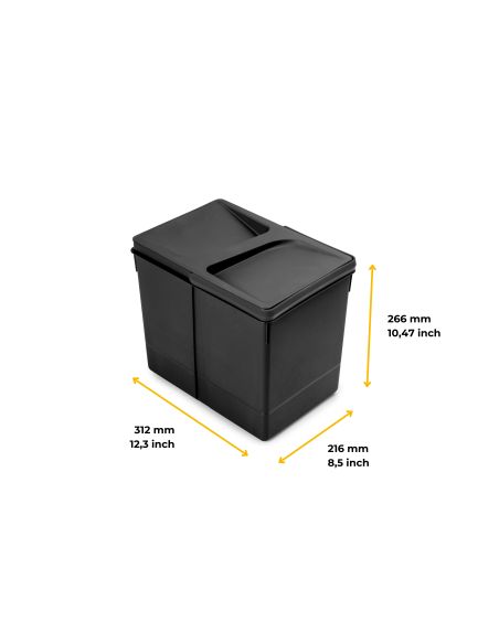 Emuca Contenitore per la raccolta differenziata Recycle Altezza Recycle 266 mm, 1x15 lt, Tecnoplastica, Nera