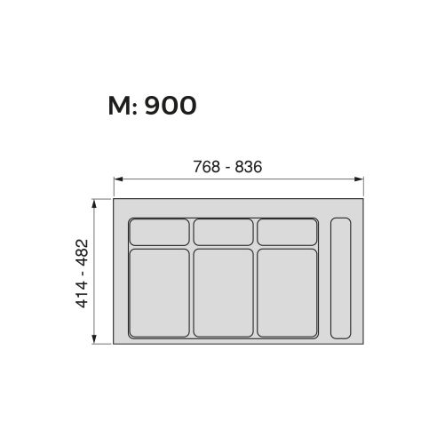 Emuca Base per contenitori per cassetti da cucina Recycle, 3 scomparti, modulo 900 mm, Tecnoplastica, Nera