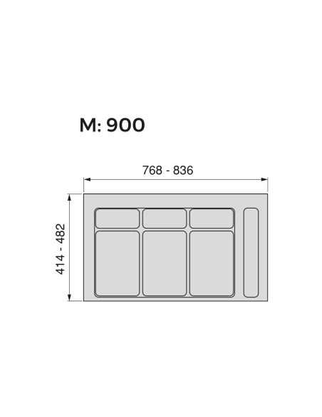 Emuca Base per contenitori per cassetti da cucina Recycle, 3 scomparti, modulo 900 mm, Tecnoplastica, Nera