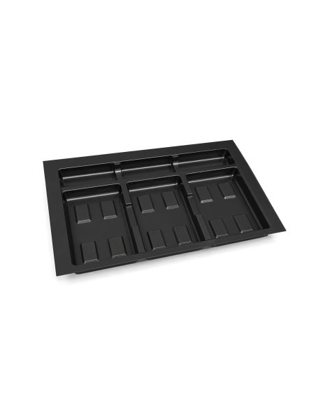 Emuca Base per contenitori per cassetti da cucina Recycle, 3 scomparti, modulo 800 mm, Tecnoplastica, Nera