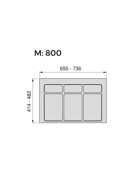 Emuca Base per contenitori per cassetti da cucina Recycle, 3 scomparti, modulo 800 mm, Tecnoplastica, Nera