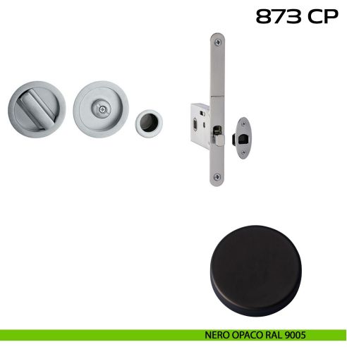 Kit placche incasso tonde con nottolino Reguitti 873 con frontalino di trascinamento e serratura 026SR nero
