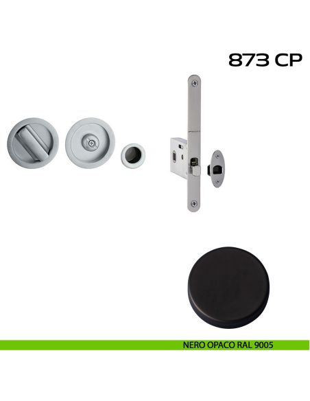 Kit placche incasso tonde con nottolino Reguitti 873 con frontalino di trascinamento e serratura 026SR nero