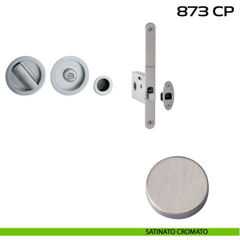 Kit placche incasso tonde con nottolino Reguitti 873 con frontalino di trascinamento e serratura 026SR satinato