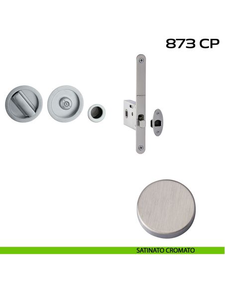 Kit placche incasso tonde con nottolino Reguitti 873 con frontalino di trascinamento e serratura 026SR satinato