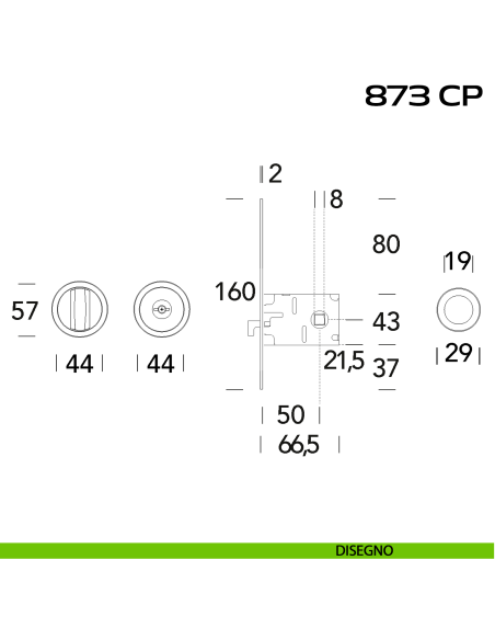 Kit placche incasso tonde con nottolino Reguitti 873 con frontalino di trascinamento e serratura 026SR disegno