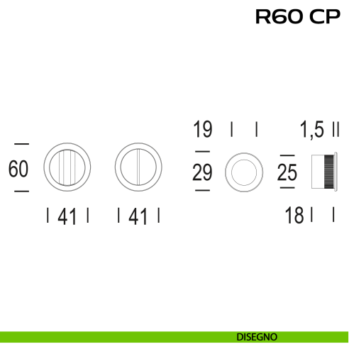 Kit placche incasso tonde con nottolino Reguitti R60 con frontalino di trascinamento disegno