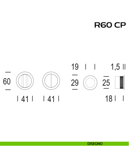 Kit placche incasso tonde con nottolino Reguitti R60 con frontalino di trascinamento disegno