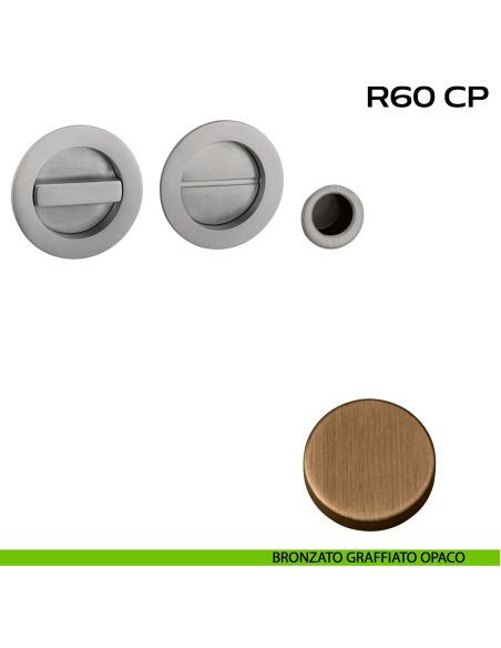 Kit placche incasso tonde con nottolino Reguitti R60 con frontalino di trascinamento bronzato