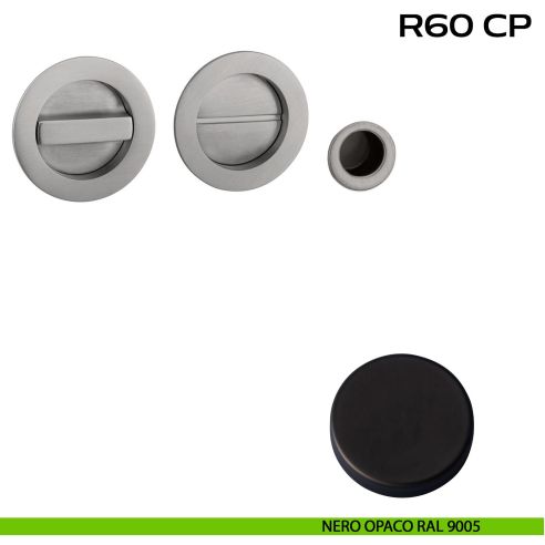 Kit placche incasso tonde con nottolino Reguitti R60 con frontalino di trascinamento nero