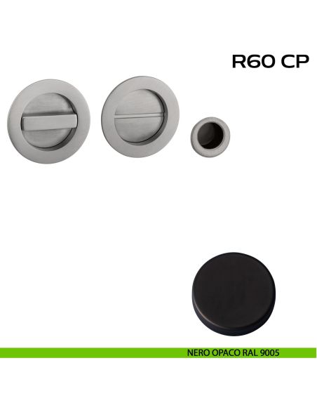 Kit placche incasso tonde con nottolino Reguitti R60 con frontalino di trascinamento nero