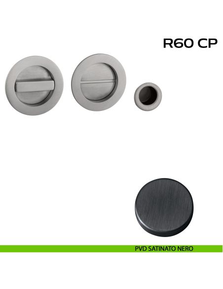 Kit placche incasso tonde con nottolino Reguitti R60 con frontalino di trascinamento pvd nero