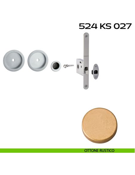 Kit placche incasso tonde con foro chiave a spillo Reguitti 524 con frontalino di trascinamento e serratura 027SR rustico