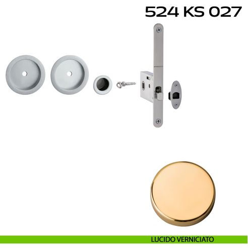 Kit placche incasso tonde con foro chiave a spillo Reguitti 524 con frontalino di trascinamento e serratura 027SR lucido