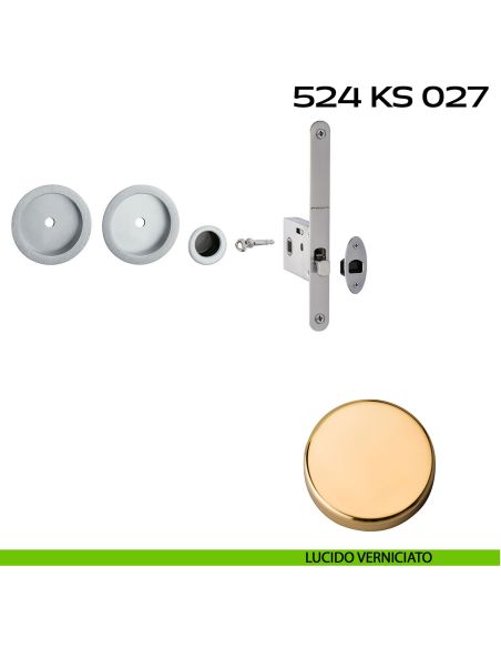 Kit placche incasso tonde con foro chiave a spillo Reguitti 524 con frontalino di trascinamento e serratura 027SR lucido