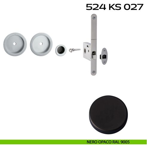 Kit placche incasso tonde con foro chiave a spillo Reguitti 524 con frontalino di trascinamento e serratura 027SR nero