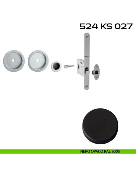 Kit placche incasso tonde con foro chiave a spillo Reguitti 524 con frontalino di trascinamento e serratura 027SR nero