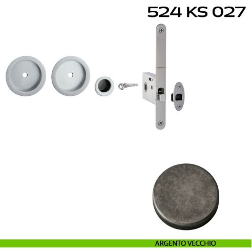 Kit placche incasso tonde con foro chiave a spillo Reguitti 524 con frontalino di trascinamento e serratura 027SR argento