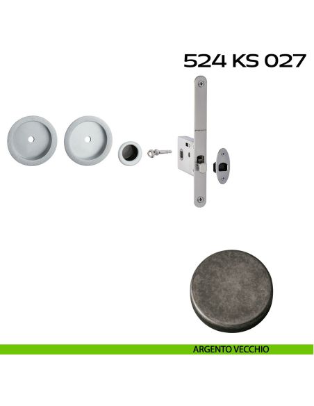 Kit placche incasso tonde con foro chiave a spillo Reguitti 524 con frontalino di trascinamento e serratura 027SR argento