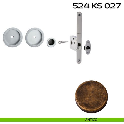 Kit placche incasso tonde con foro chiave a spillo Reguitti 524 con frontalino di trascinamento e serratura 027SR antico