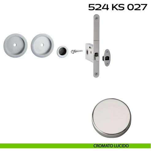 Kit placche incasso tonde con foro chiave a spillo Reguitti 524 con frontalino di trascinamento e serratura 027SR cromato