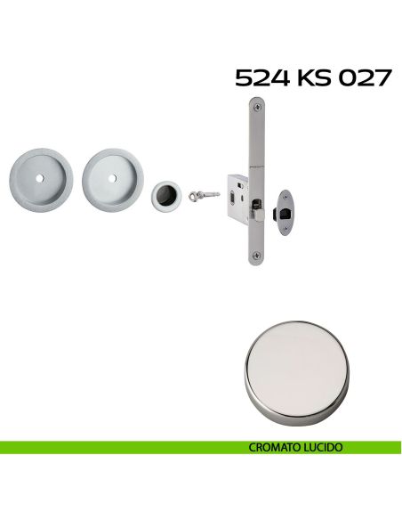 Kit placche incasso tonde con foro chiave a spillo Reguitti 524 con frontalino di trascinamento e serratura 027SR cromato