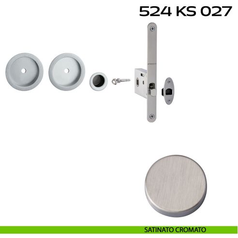 Kit placche incasso tonde con foro chiave a spillo Reguitti 524 con frontalino di trascinamento e serratura 027SR satinato