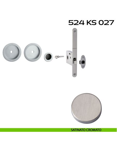 Kit placche incasso tonde con foro chiave a spillo Reguitti 524 con frontalino di trascinamento e serratura 027SR satinato