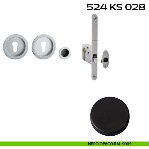 Kit placche incasso tonde con foro yale Reguitti 524 con frontalino di trascinamento e serratura 028SR nero
