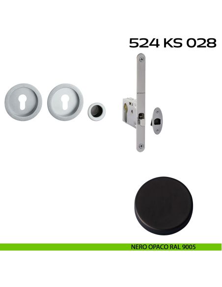 Kit placche incasso tonde con foro yale Reguitti 524 con frontalino di trascinamento e serratura 028SR nero