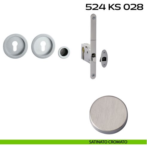 Kit placche incasso tonde con foro yale Reguitti 524 con frontalino di trascinamento e serratura 028SR satinato