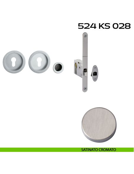 Kit placche incasso tonde con foro yale Reguitti 524 con frontalino di trascinamento e serratura 028SR satinato