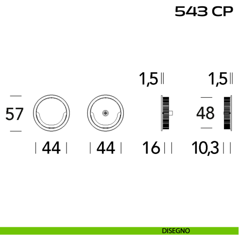 Coppia placche incasso tonde con doppio anello di presa a filo con vite di connessione passante Reguitti 543 CP disegno