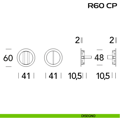 Placche incasso tonde con nottolino Reguitti R60 disegno