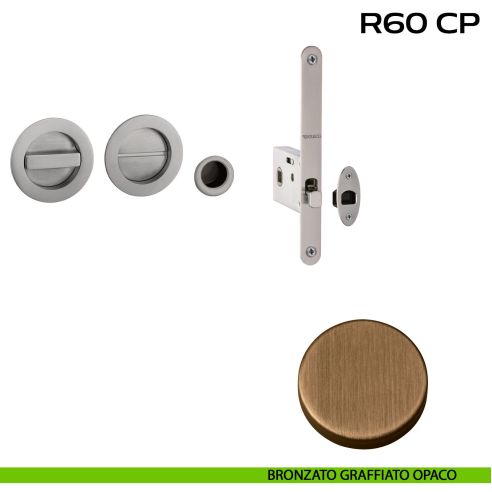 Kit placche incasso tonde con nottolino Reguitti R60 con frontalino di trascinamento e serratura 026SR bronzato