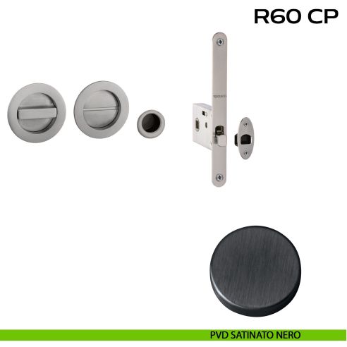 Kit placche incasso tonde con nottolino Reguitti R60 con frontalino di trascinamento e serratura 026SR pvd nero