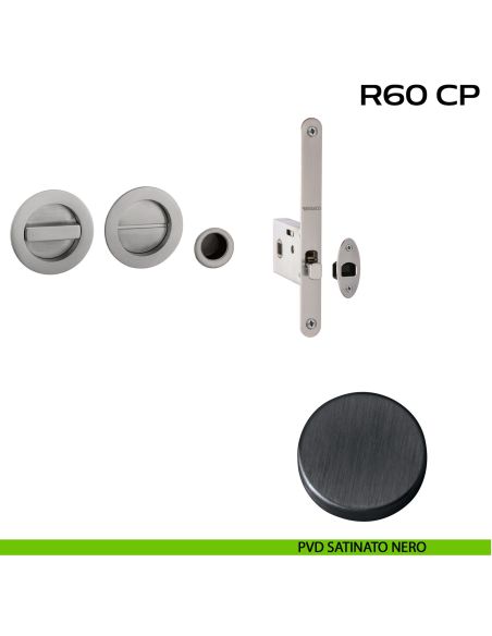Kit placche incasso tonde con nottolino Reguitti R60 con frontalino di trascinamento e serratura 026SR pvd nero