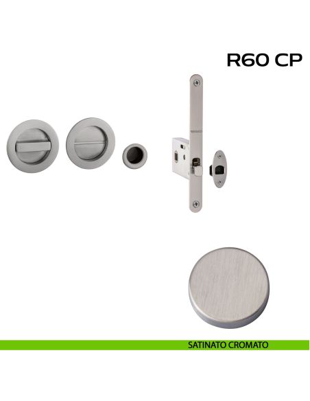 Kit placche incasso tonde con nottolino Reguitti R60 con frontalino di trascinamento e serratura 026SR satinato