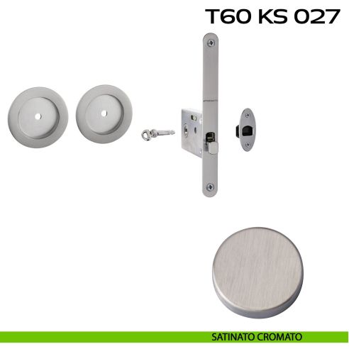 Kit placche incasso tonde con foro chiave a spillo Reguitti T60 con frontalino di trascinamento e serratura 027SR satinato