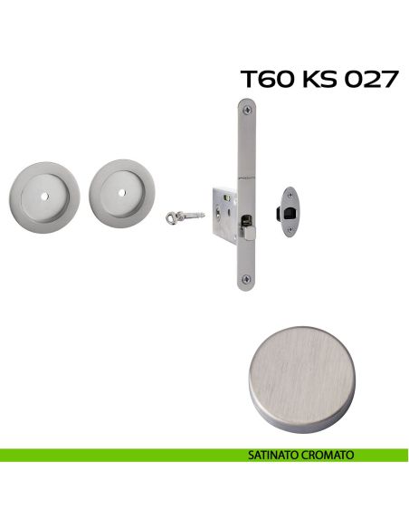 Kit placche incasso tonde con foro chiave a spillo Reguitti T60 con frontalino di trascinamento e serratura 027SR satinato