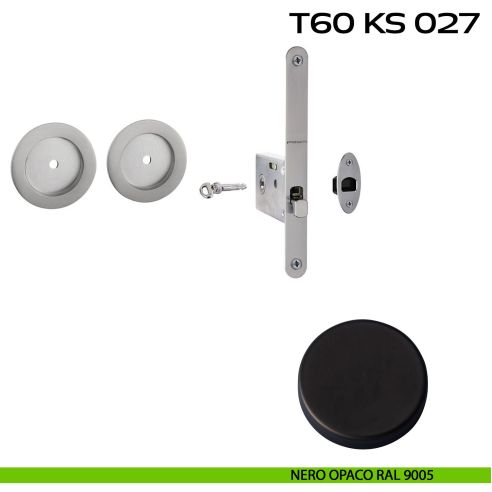 Kit placche incasso tonde con foro chiave a spillo Reguitti T60 con frontalino di trascinamento e serratura 027SR nero