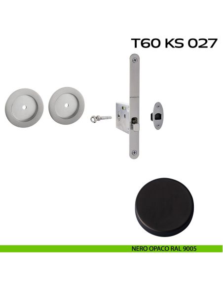 Kit placche incasso tonde con foro chiave a spillo Reguitti T60 con frontalino di trascinamento e serratura 027SR nero