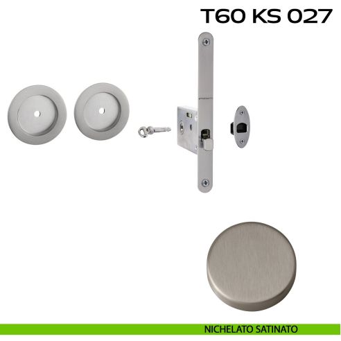 Kit placche incasso tonde con foro chiave a spillo Reguitti T60 con frontalino di trascinamento e serratura 027SR nichelato