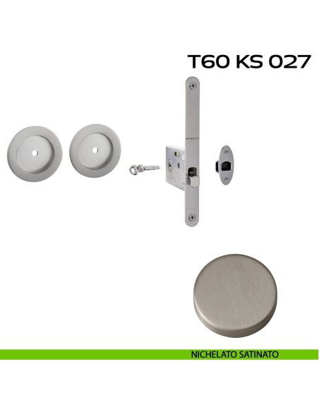 Kit placche incasso tonde con foro chiave a spillo Reguitti T60 con frontalino di trascinamento e serratura 027SR nichelato