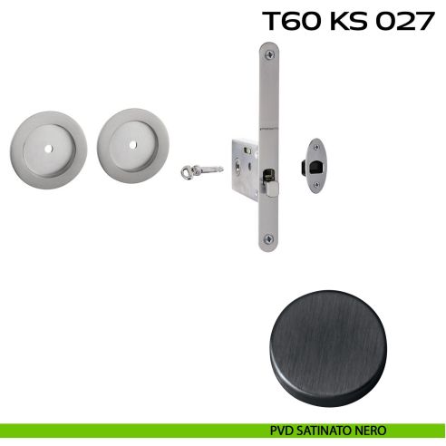 Kit placche incasso tonde con foro chiave a spillo Reguitti T60 con frontalino di trascinamento e serratura 027SR pvd nero