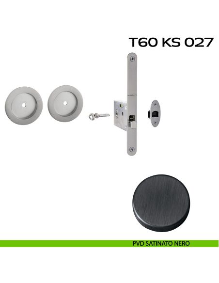 Kit placche incasso tonde con foro chiave a spillo Reguitti T60 con frontalino di trascinamento e serratura 027SR pvd nero